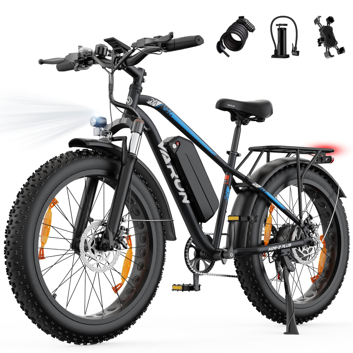 26" Electric Fat Tyre Mountain Bike 250W 48V 18Ah 7-Speed with Rear Rack