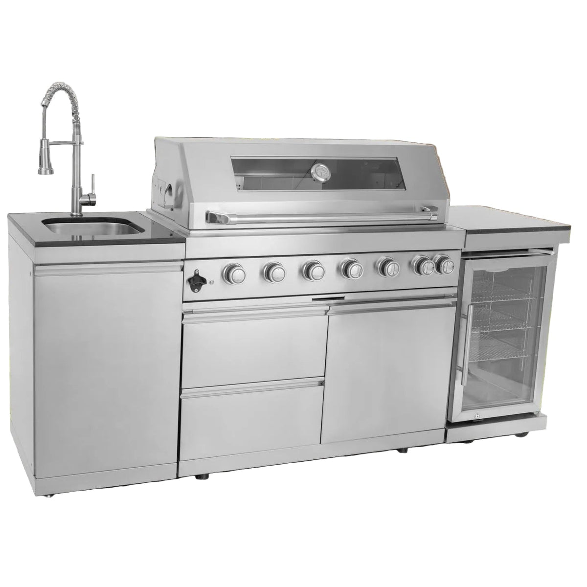 85-Inch Outdoor Kitchen Island with 6-Burner Grill, Wine Cooler & Granite Top