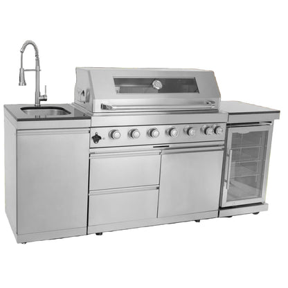 85-Inch Outdoor Kitchen Island with 6-Burner Grill, Wine Cooler & Granite Top