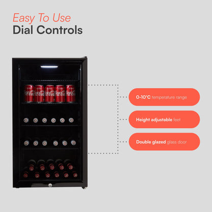 Drinks Fridge Beverage Cooler 0°C–10°C Glass Door 39dB