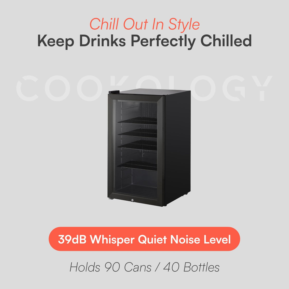 Drinks Fridge Beverage Cooler 0°C–10°C Glass Door 39dB