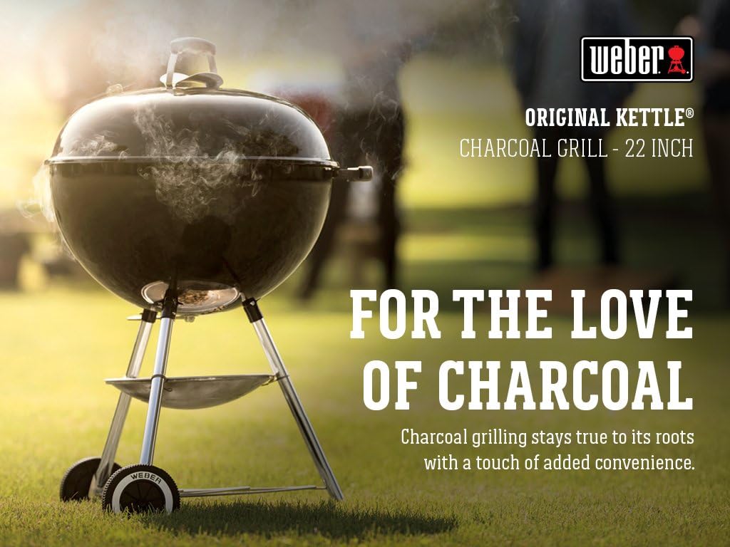 22" Heavy-Duty Charcoal BBQ Kettle Grill with 363 Sq. In. Cooking Area - Black