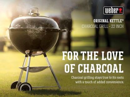 22" Heavy-Duty Charcoal BBQ Kettle Grill with 363 Sq. In. Cooking Area - Black