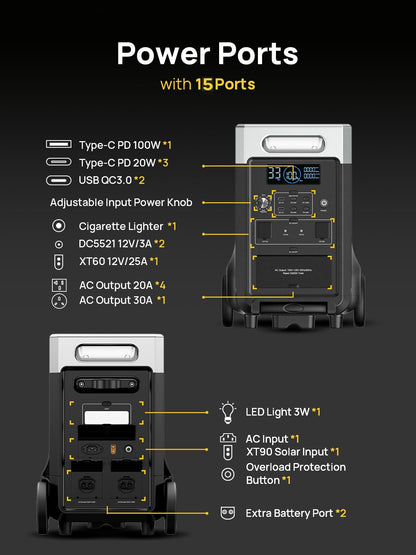 3840Wh Portable Power Station 3600W LiFePO4 Solar Generator