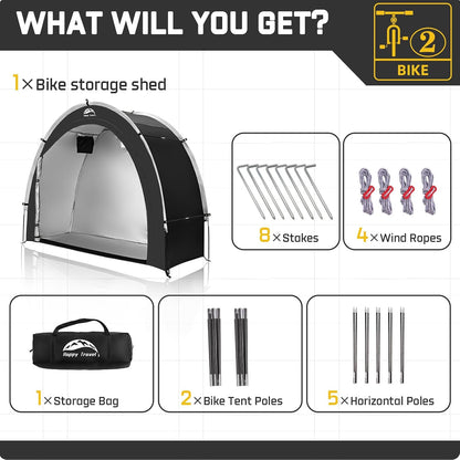 Heavy-Duty Waterproof Outdoor Bike Storage Tent – PU 4000mm Oxford Shed for 2-3 Bicycles, Black