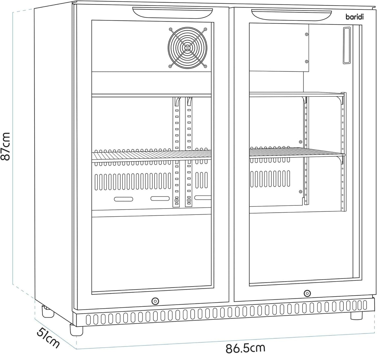 Back Bar Drinks Fridge with Hinged Double Door, 190L Capacity DH272