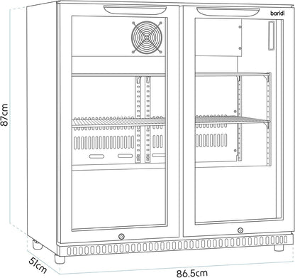 Back Bar Drinks Fridge with Hinged Double Door, 190L Capacity DH272