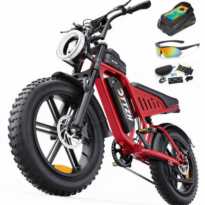Electric Bicycle with Removable Battery, Dual Suspension, 7-Speed Gears, 20-Inch Fat Tires, LCD Display, Adult Use