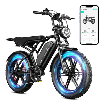 Electric Bicycle with Removable 48V Battery, Dual Suspension, 7-Speed Gears, 20-Inch Fat Tires, LCD Display