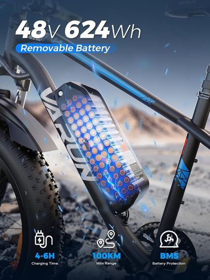 26" Electric Fat Tyre Mountain Bike 250W 48V 13Ah 7-Speed LCD Display