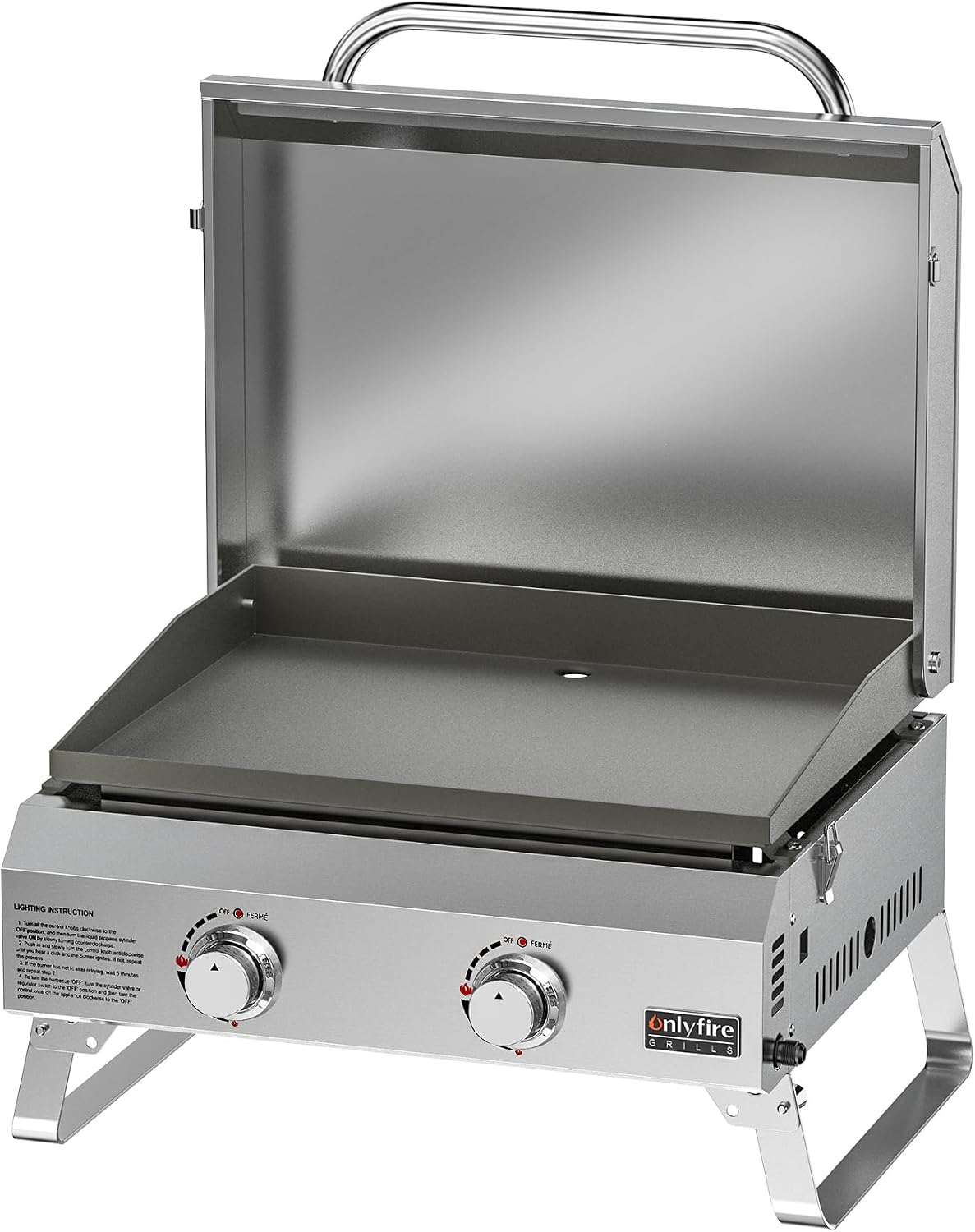 2-Burner Portable Tabletop Gas Griddle with Foldable Legs & Propane Hose