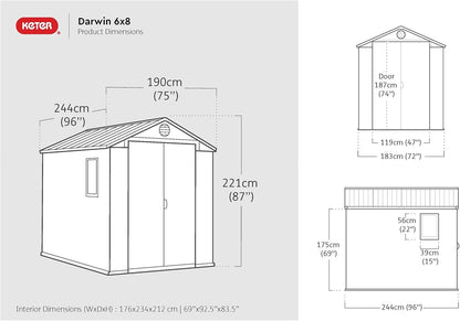 Large Outdoor Garden Storage Shed Weather Resistant Resin Double Door Brown