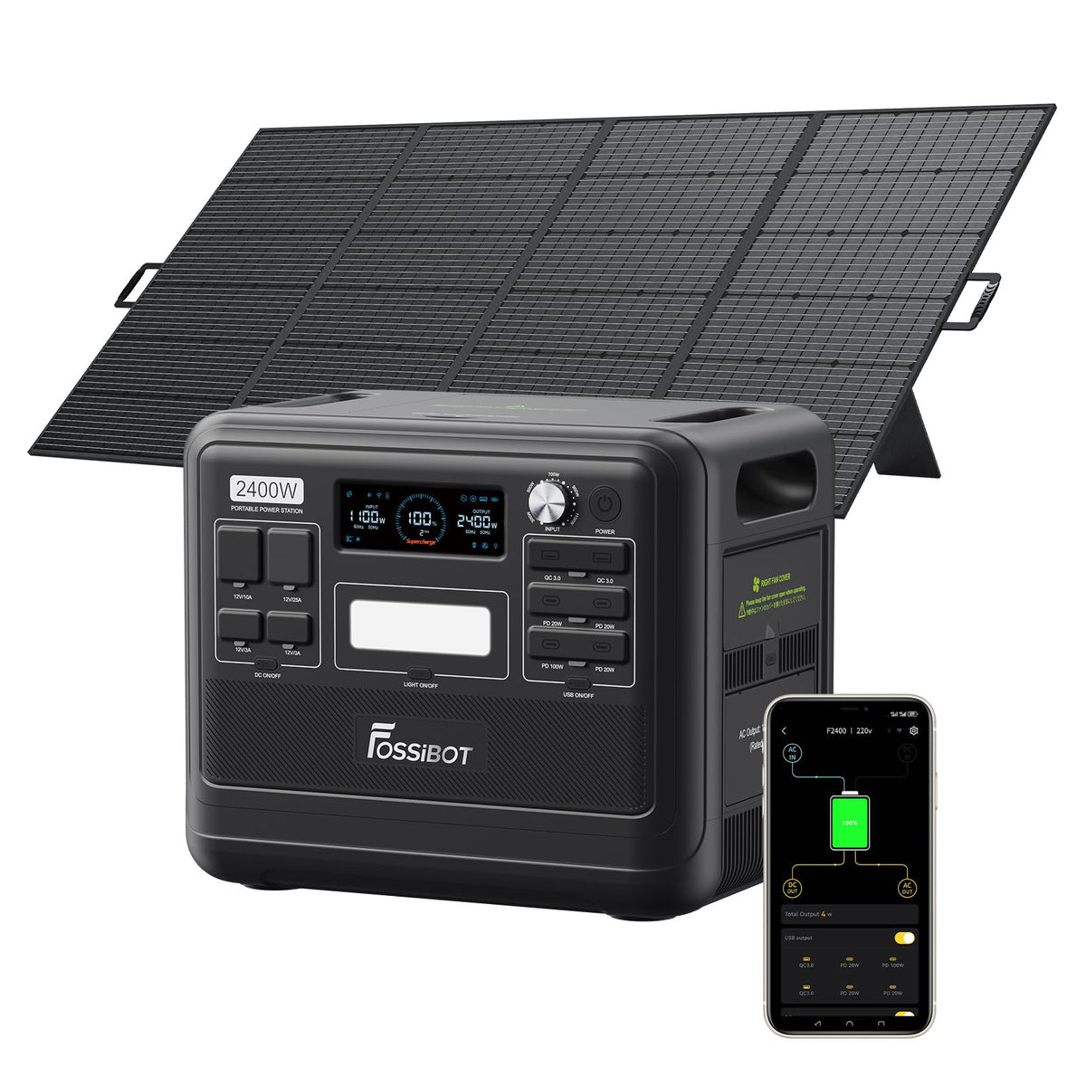 2048Wh Portable Power Station 2400W LiFePO4 Battery Solar Generator with Fast Charging