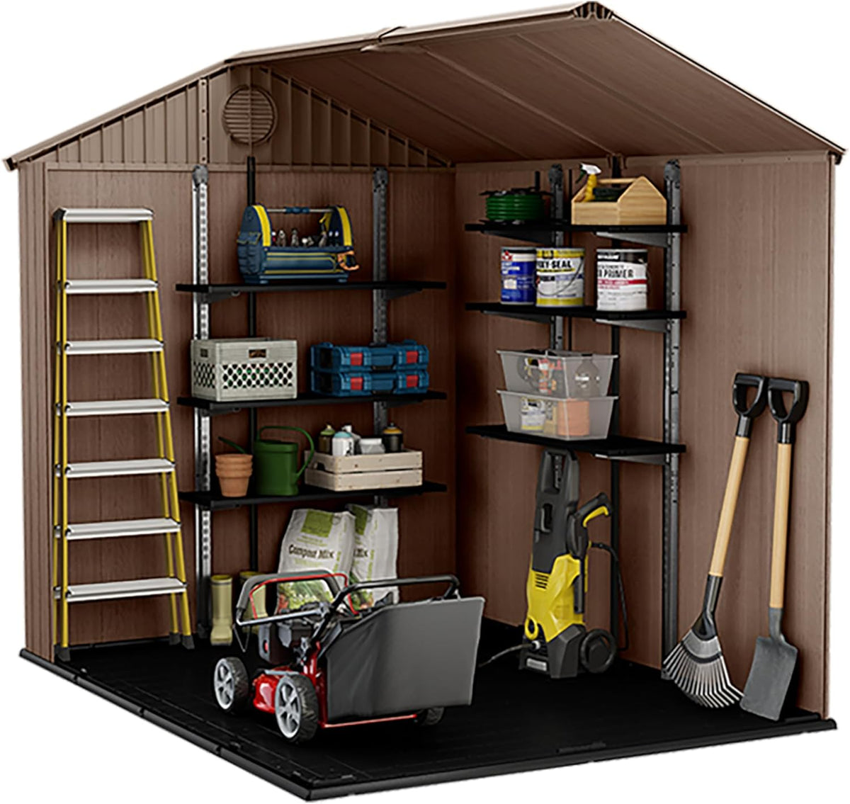 Large Outdoor Garden Storage Shed Weather Resistant Resin Double Door Brown
