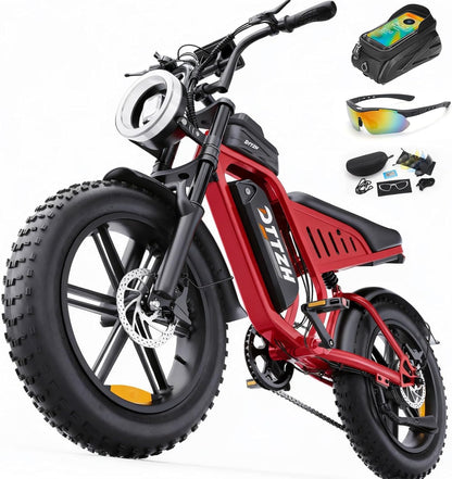 Electric Bicycle with Removable Battery, Dual Suspension, 7-Speed Gears, 20-Inch Fat Tires, LCD Display, Adult Use