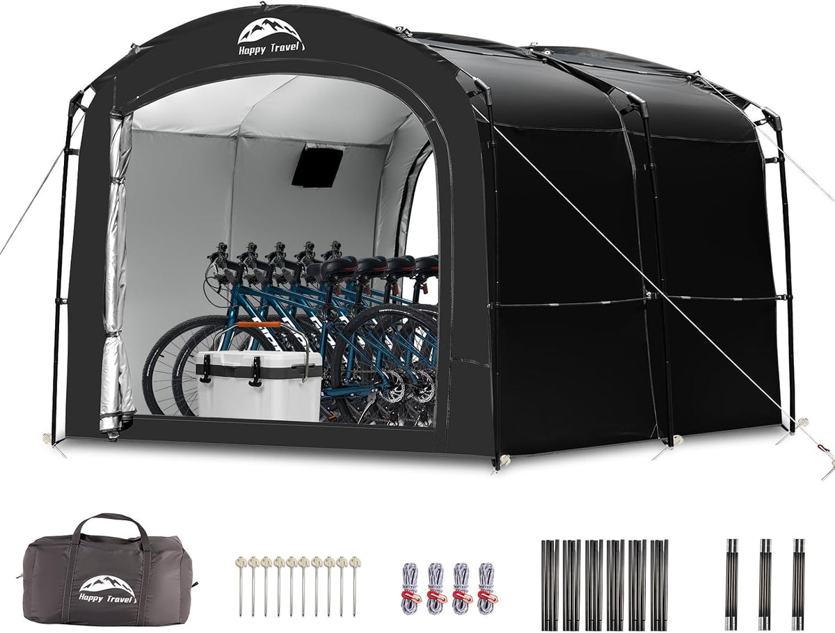 Heavy-Duty Waterproof Outdoor Bike Storage Tent – PU 4000mm Oxford Shed for 2-3 Bicycles, Black