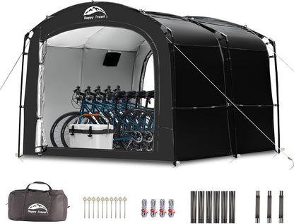 Heavy-Duty Waterproof Outdoor Bike Storage Tent – PU 4000mm Oxford Shed for 2-3 Bicycles, Black