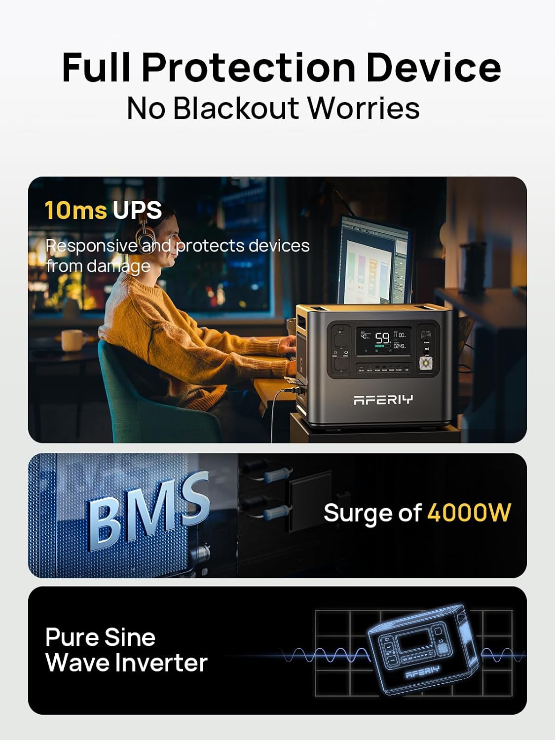 2048Wh Portable Power Station 2400W LiFePO4 Battery Solar Generator with UPS