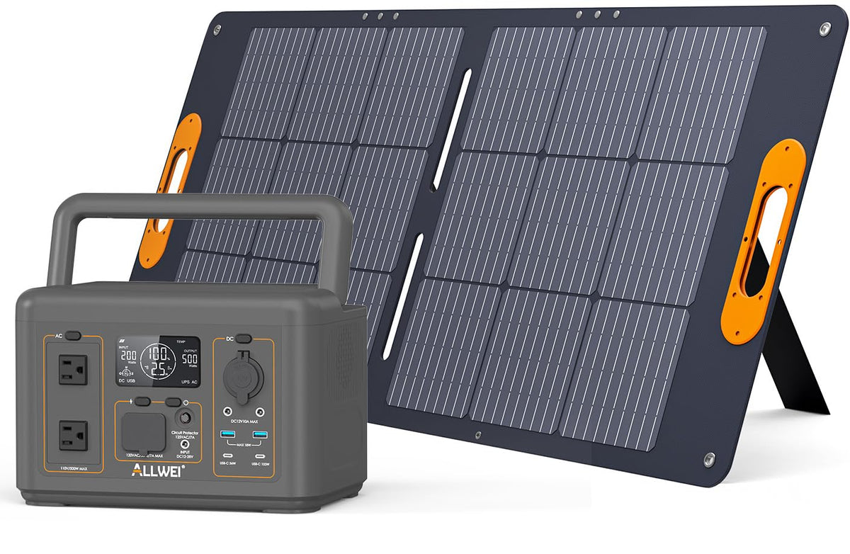 500W 512Wh Portable Power Station with 100W Solar Panel