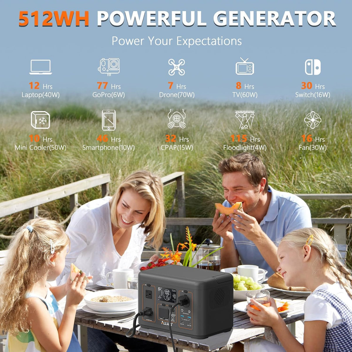 500W 512Wh Portable Power Station with 100W Solar Panel