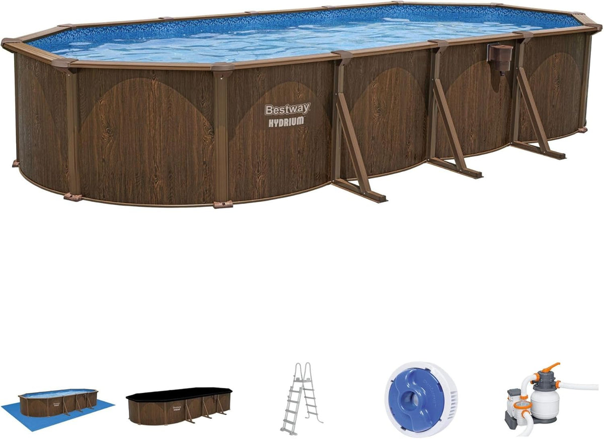 24ft Oval Above Ground Steel Wall Swimming Pool Set with Sand Filter Pump