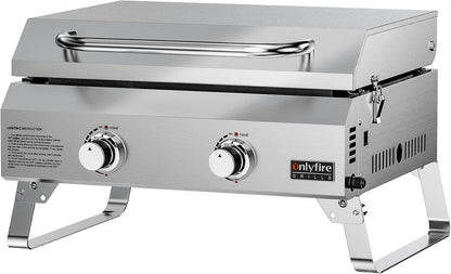 2-Burner Portable Tabletop Gas Griddle with Foldable Legs & Propane Hose