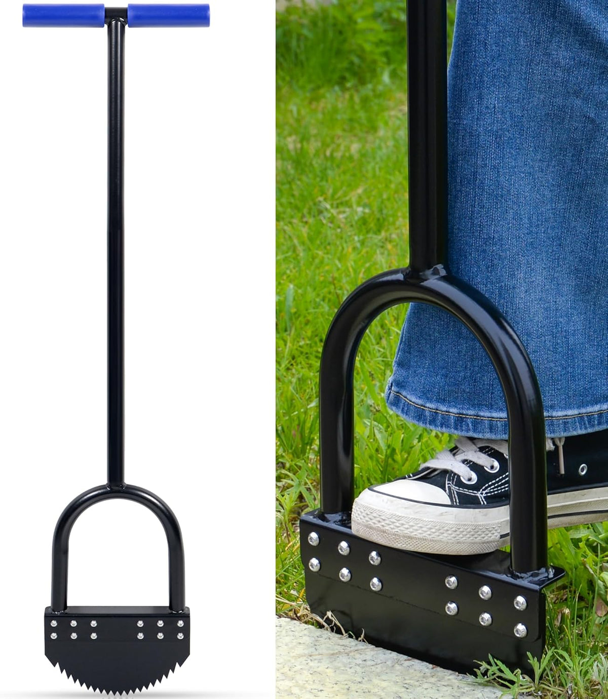 Manual Saw-Tooth Half-Moon Lawn Edger with 41-Inch Handle & Wide Footplate – Spring Steel