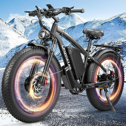 Electric Bicycle with Dual Assist, Removable 52V Battery, 7-Speed Gears, 24-Inch Fat Tires