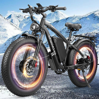 Electric Bicycle with Dual Assist, Removable 52V Battery, 7-Speed Gears, 24-Inch Fat Tires