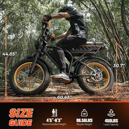 Electric Bicycle with 1500W Motor, 48V 15Ah Removable Battery, 7-Speed Gears, 20-Inch Wheels