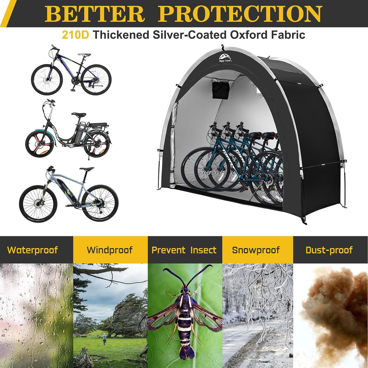Heavy-Duty Waterproof Outdoor Bike Storage Tent – PU 4000mm Oxford Shed for 2-3 Bicycles, Black