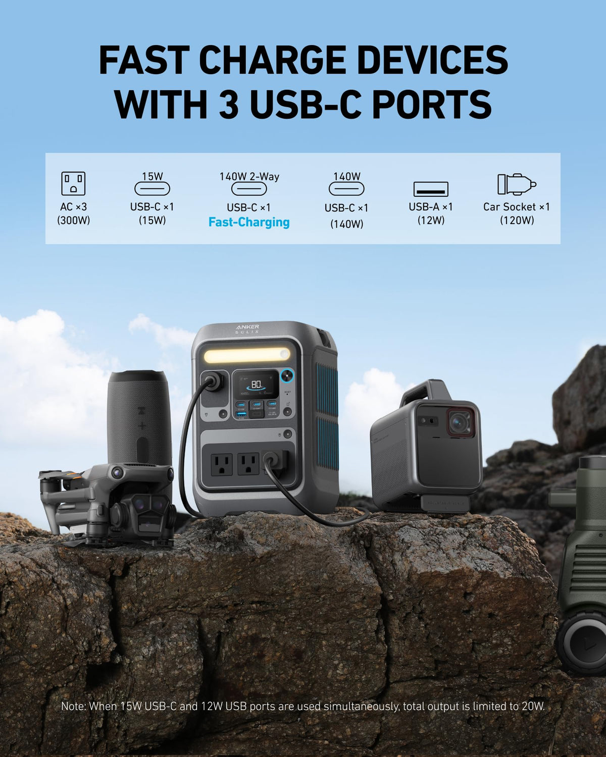 300W Portable Power Station 288Wh LiFePO4 Battery Backup