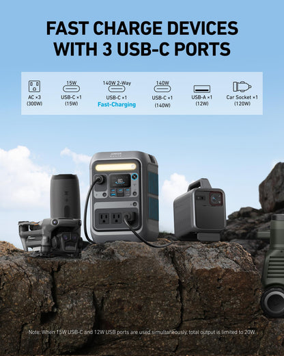 300W Portable Power Station 288Wh LiFePO4 Battery Backup