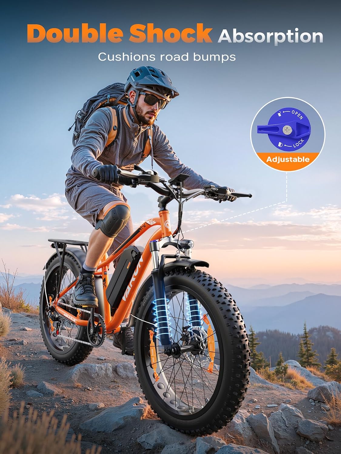 26" Electric Fat Tyre Mountain Bike 250W 48V 18Ah 7-Speed with Rear Rack