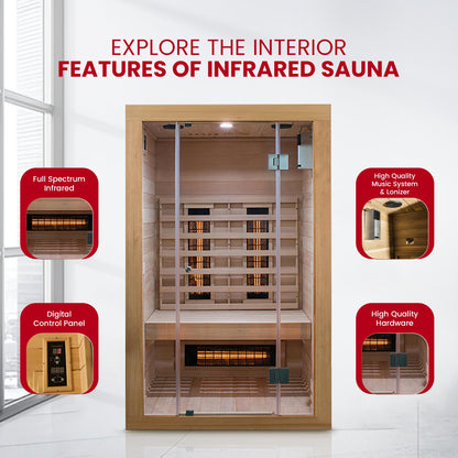 SaunaMed 2-6 Person Full Spectrum Infrared Indoor Sauna EMR NeutralTM 13A Plug & Play (2 Person)