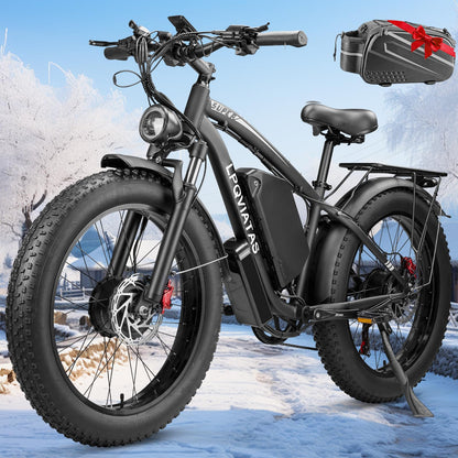 Electric Bicycle with Dual Assist, Removable 52V Battery, 7-Speed Gears, 24-Inch Fat Tires