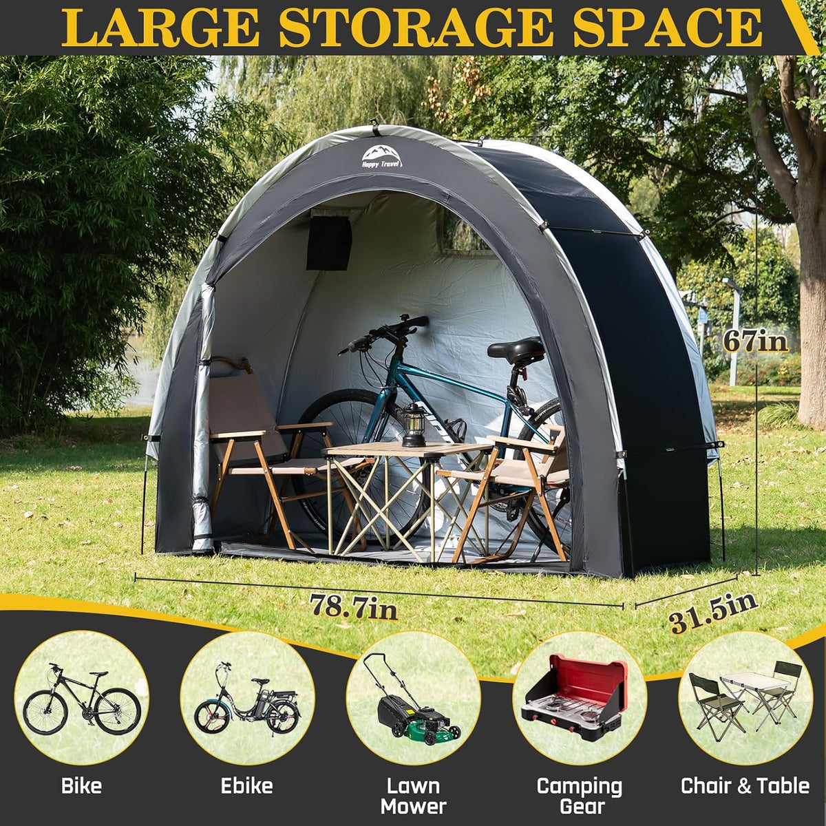 Heavy-Duty Waterproof Outdoor Bike Storage Tent – PU 4000mm Oxford Shed for 2-3 Bicycles, Black