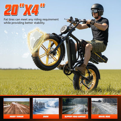 Electric Bicycle with 1500W Motor, 48V 15Ah Removable Battery, 7-Speed Gears, 20-Inch Wheels
