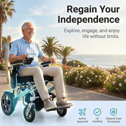 Lightweight Folding Electric Wheelchair Portable Mobility Chair with Lithium Battery