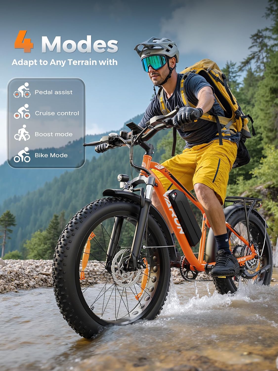26" Electric Fat Tyre Mountain Bike 250W 48V 18Ah 7-Speed with Rear Rack