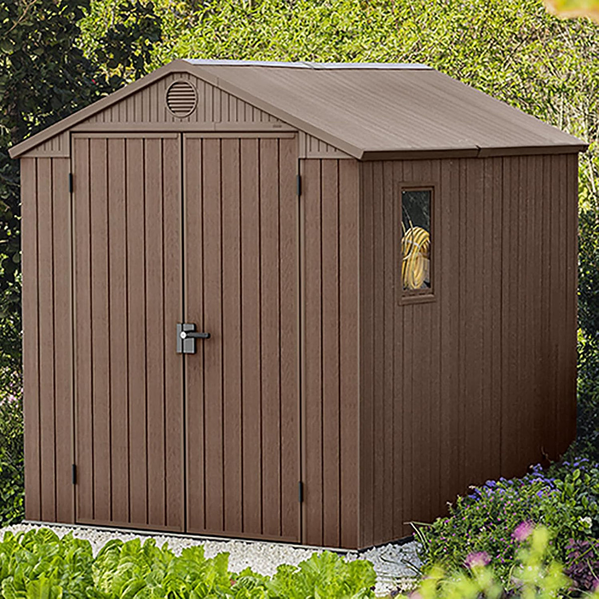 Large Outdoor Garden Storage Shed Weather Resistant Resin Double Door Brown