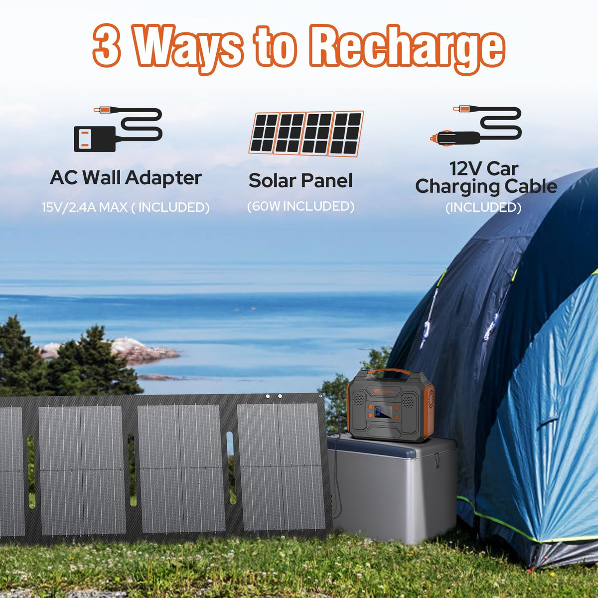 300W Portable Power Station with 60W Foldable Solar Panel
