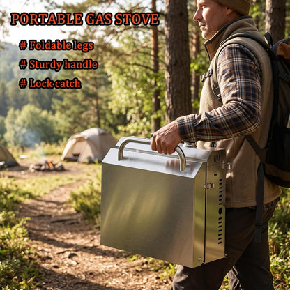 2-Burner Portable Tabletop Gas Griddle with Foldable Legs & Propane Hose