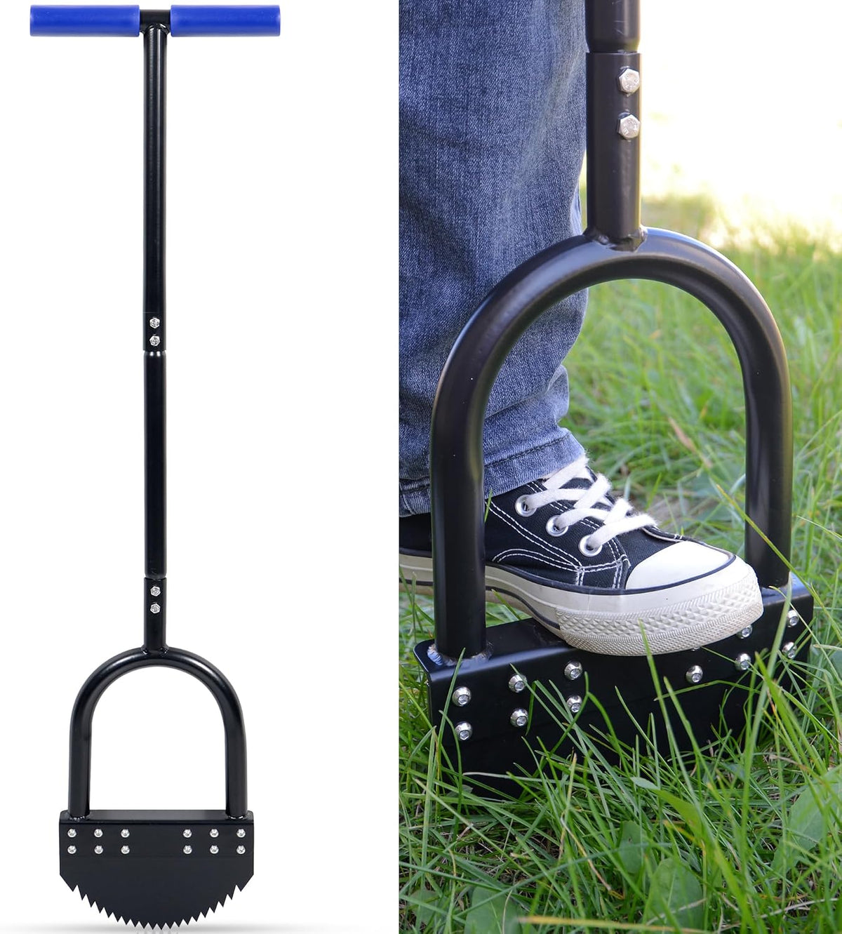 Manual Saw-Tooth Half-Moon Lawn Edger with 41-Inch Handle & Wide Footplate – Spring Steel