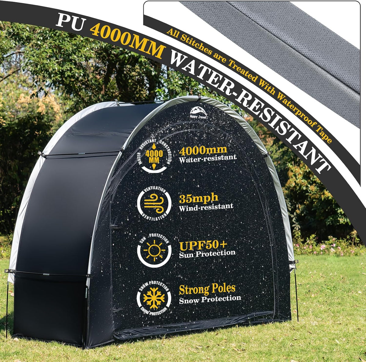 Heavy-Duty Waterproof Outdoor Bike Storage Tent – PU 4000mm Oxford Shed for 2-3 Bicycles, Black