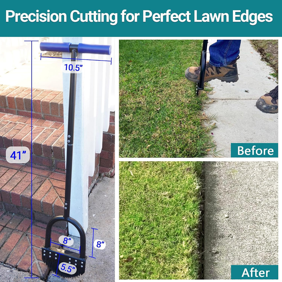 Manual Saw-Tooth Half-Moon Lawn Edger with 41-Inch Handle & Wide Footplate – Spring Steel