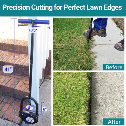 Manual Saw-Tooth Half-Moon Lawn Edger with 41-Inch Handle & Wide Footplate – Spring Steel