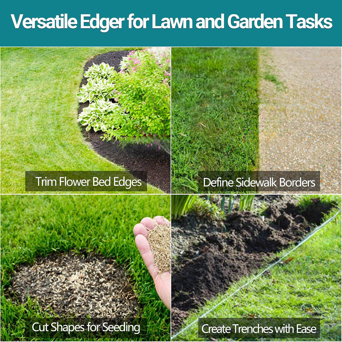 Manual Saw-Tooth Half-Moon Lawn Edger with 41-Inch Handle & Wide Footplate – Spring Steel