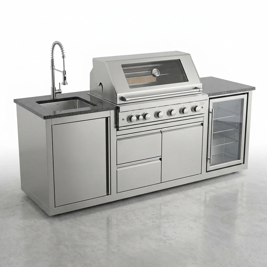 85-Inch Outdoor Kitchen Island with 6-Burner Grill, Wine Cooler & Granite Top