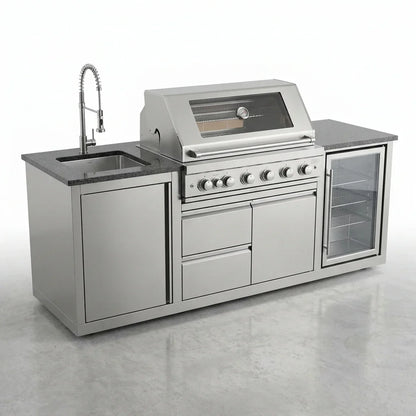 85-Inch Outdoor Kitchen Island with 6-Burner Grill, Wine Cooler & Granite Top